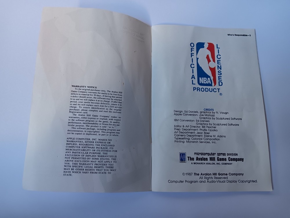 Commodore 64/128 NBA Basketball Avalon Hill Computer Game Software Tested/Works