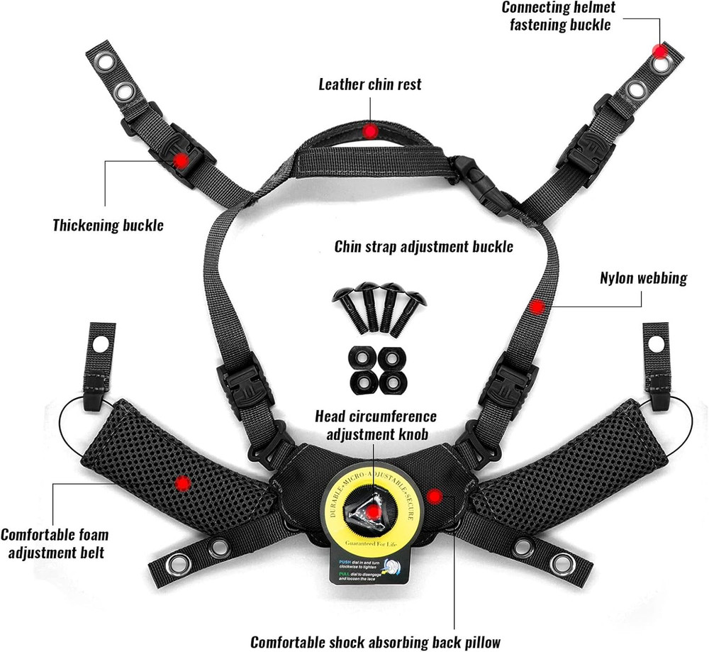 Tactical Helmet Chin Strap Adjustable Dial 4 Points Suspension System with Bolts