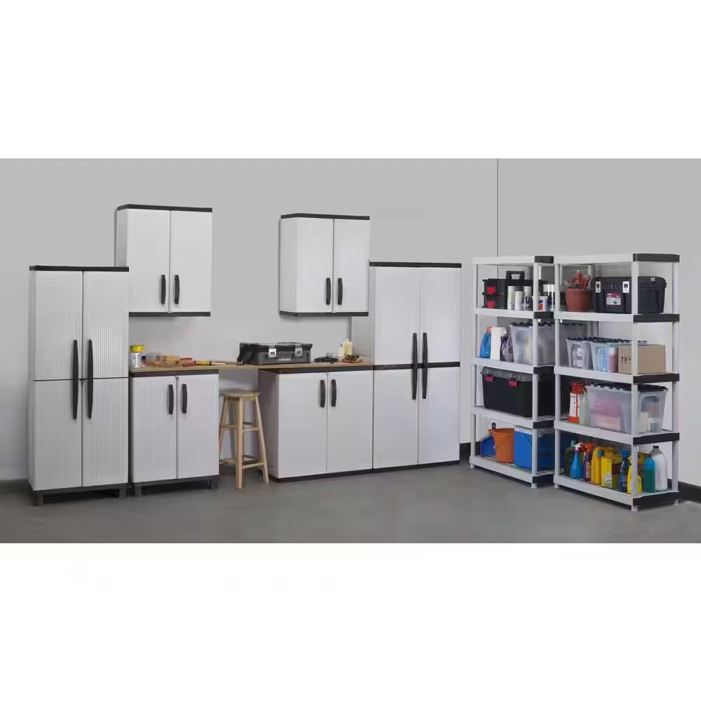 5-Tier Easy Assembly Multi-Purpose Plastic Garage Storage Shelving Unit in Gray