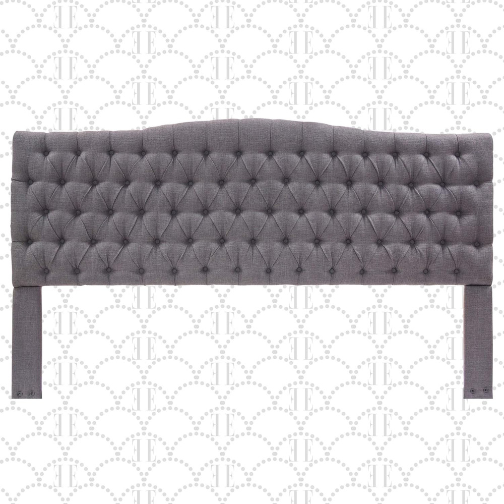King Size Celeste Tufted Upholstered Headboard in Soft Brown Linen Fabric