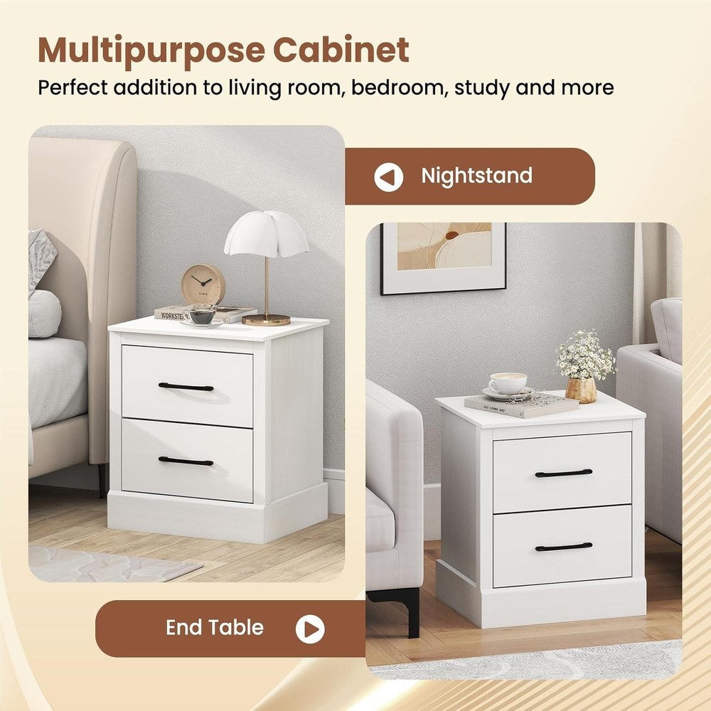 Modern Nightstand Wood Bedside Table W/ 2 Storage Drawers Compact Floor Night