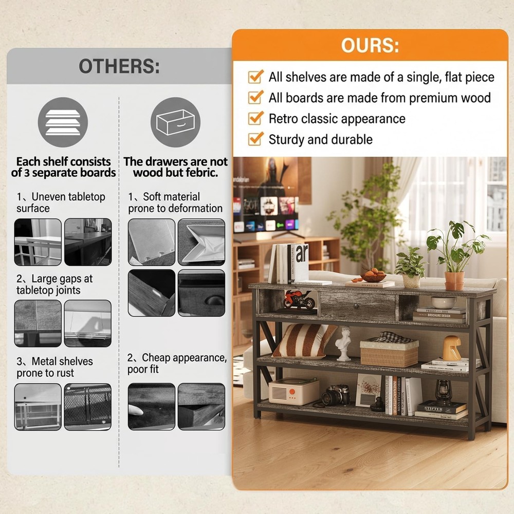 39 Inch Console Sofa Table with Drawer, Entryway Table with Storage Shelves, ...