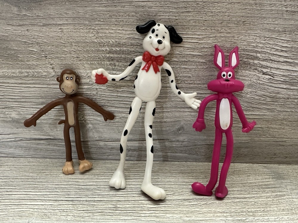 Flatsy Bendable Characters Dog Monkey And Bunny Lot Of 3