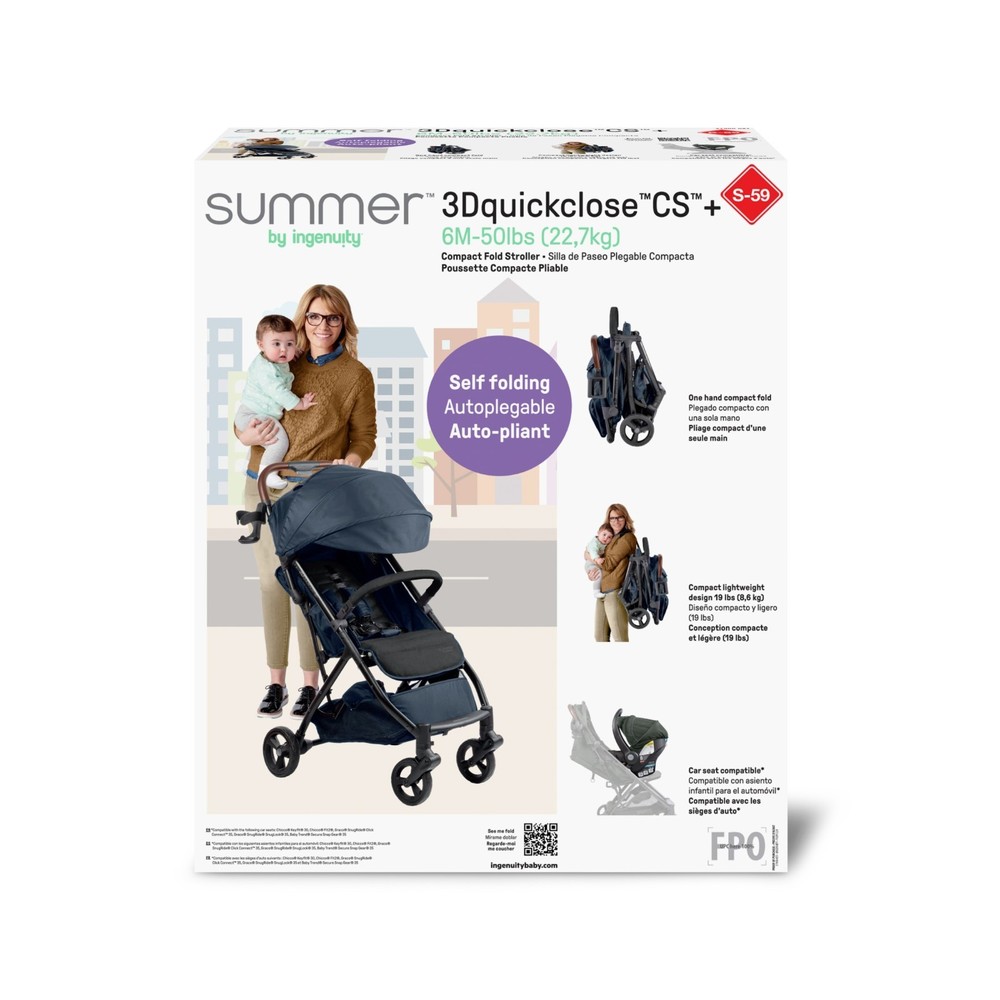 Ingenuity 3Dquickclose CS+ Compact Fold Infant Baby Stroller, Navy Blue
