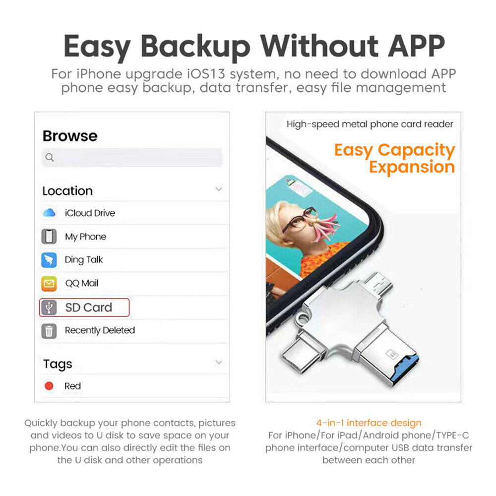 USB 3.0 Flash Drive Type -C Photo Stick OTG For iPhone iPad Android Samsung PC