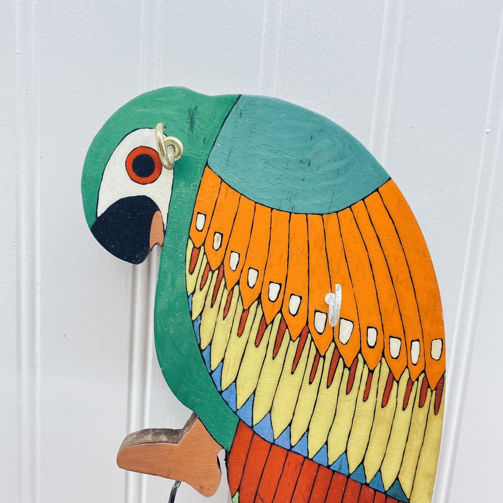 Wooden Multicolor Parrot Bird Wall Hanging Key Hooks