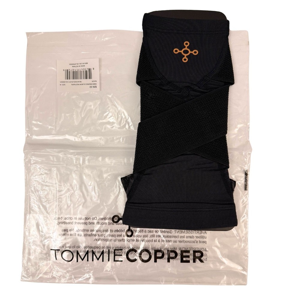 Tommie Copper Performance Elbow with Straps Compression Support Black New