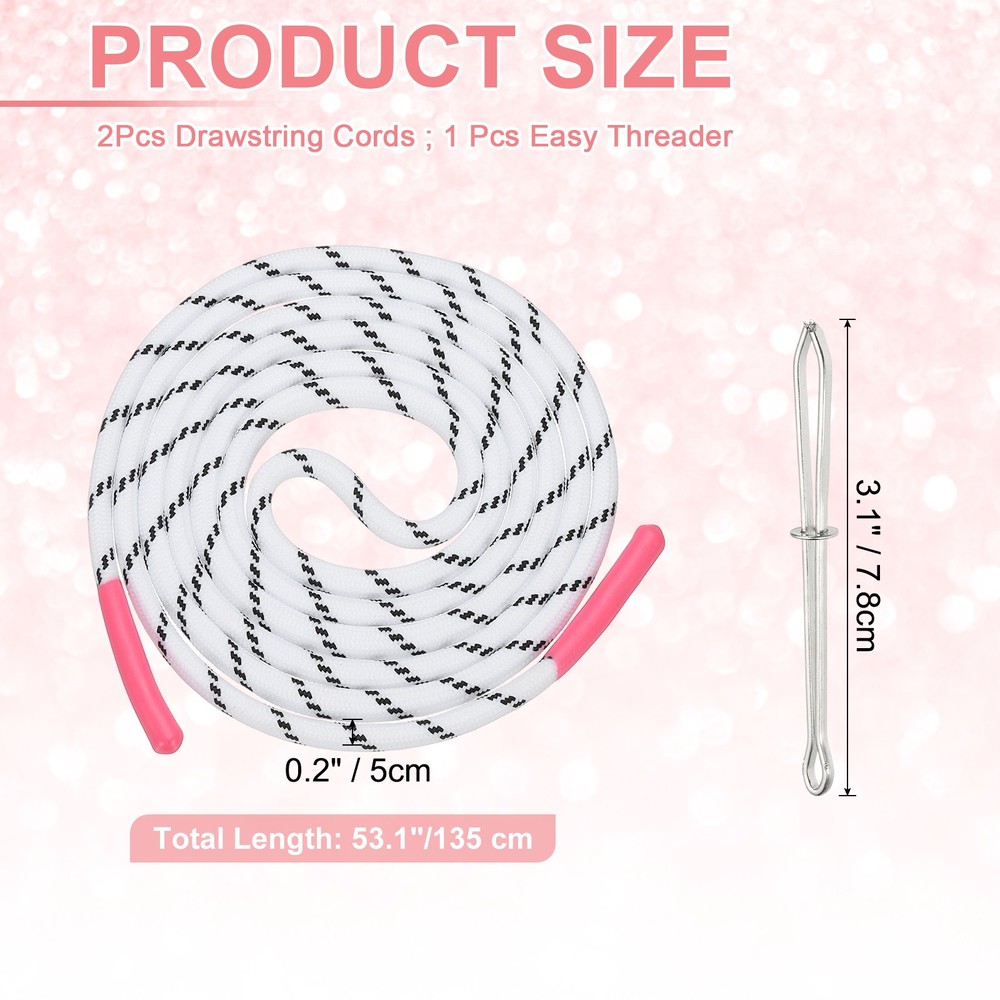 2pcs 53inch Drawstring Cords Hoodie String with Easy Threader Pink