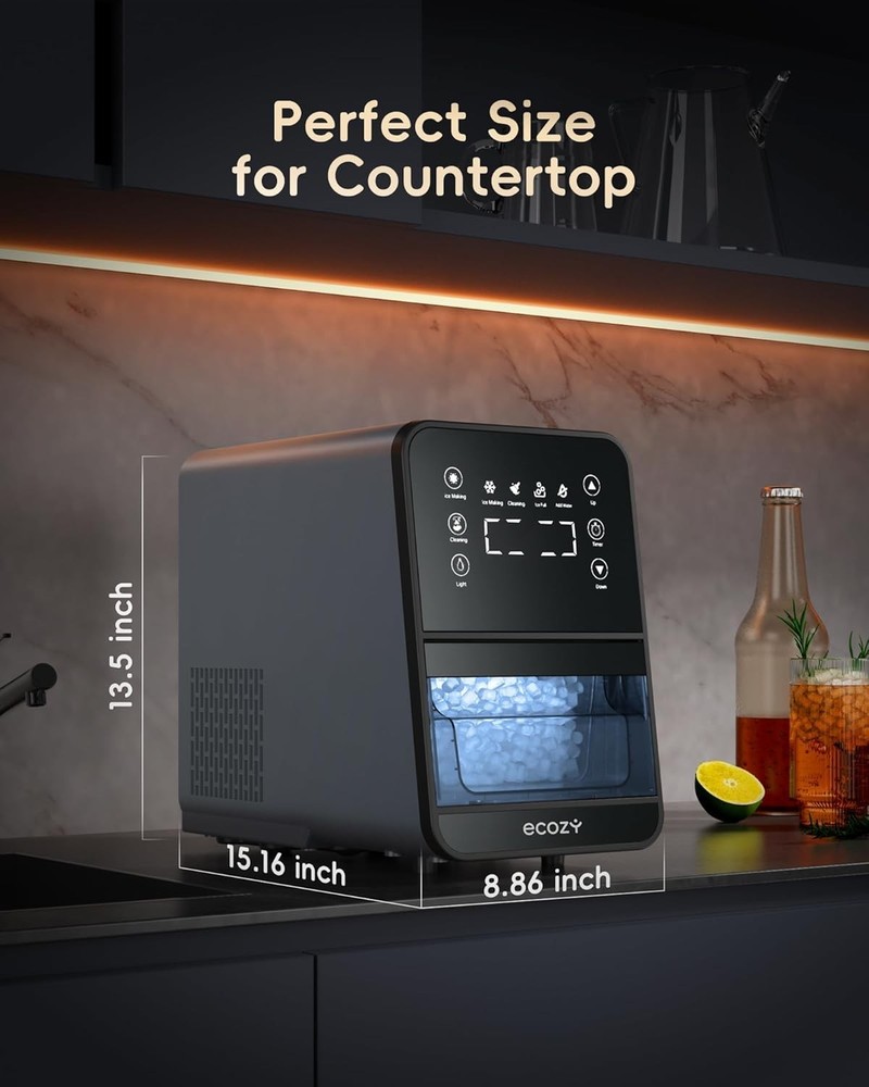 Ecozy Nugget Ice Maker 40Lbs/Day Countertop Sonic Ice Machine Compact