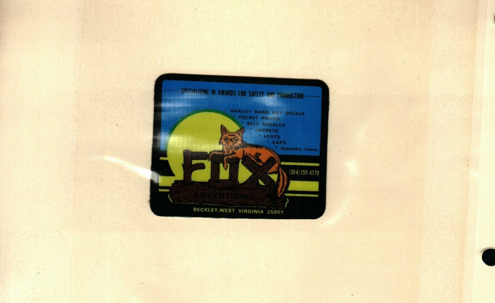 NICE BECKLEY, WV. FOX ADVERTISING COAL MINING STICKERS # 160