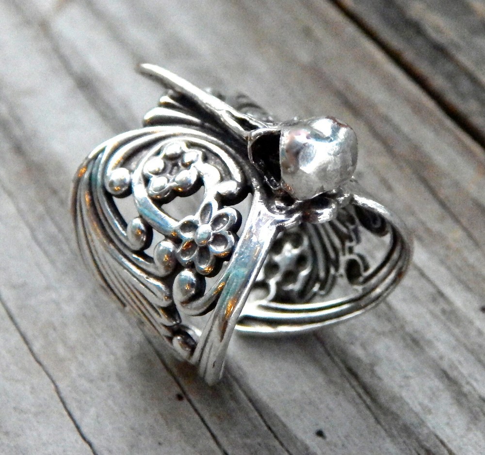 HUMMINGBIRD SKULL RING - Sterling Silver - ADJUSTABLE - Handmade