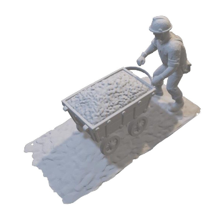Resin printed Miner Pushing Mine Cart