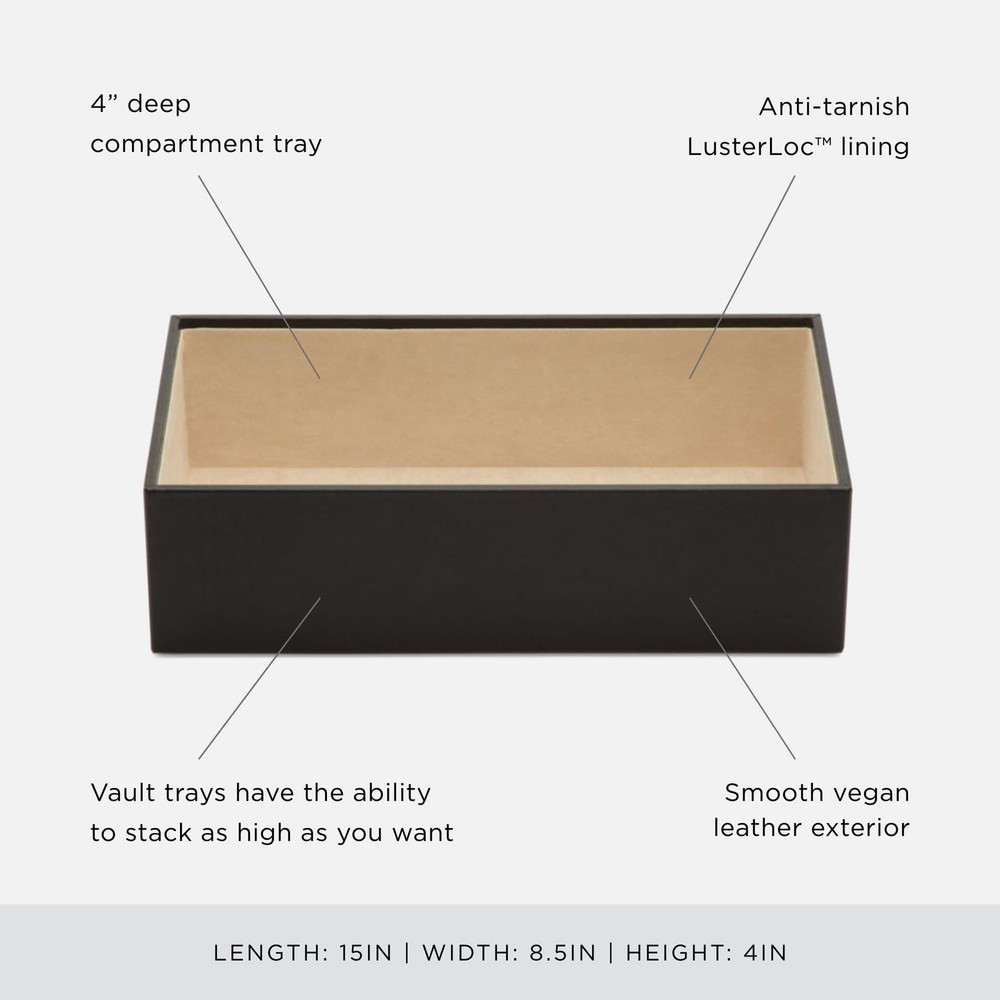 WOLF 4" VAULT Deep Tray, Black - Stackable - Vegan Leather Exterior + Anti-Ta...