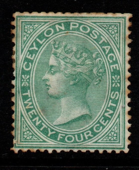 CEYLON SG127 1872 24c GREEN MTD MINT - FAULTS