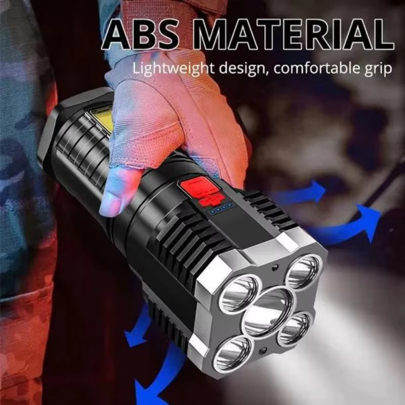 5LED High Power Led Flashlights Rechargeable Camping Spotlight with Side Light 3