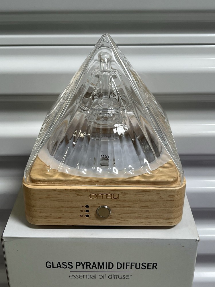 Omau Glass Pyramid Essential Oil Diffuser Wood Base