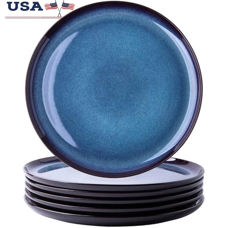 Ceramic Dinner Plates Set Scratch Resistant Oven Safe Unique Design 6 Pieces New