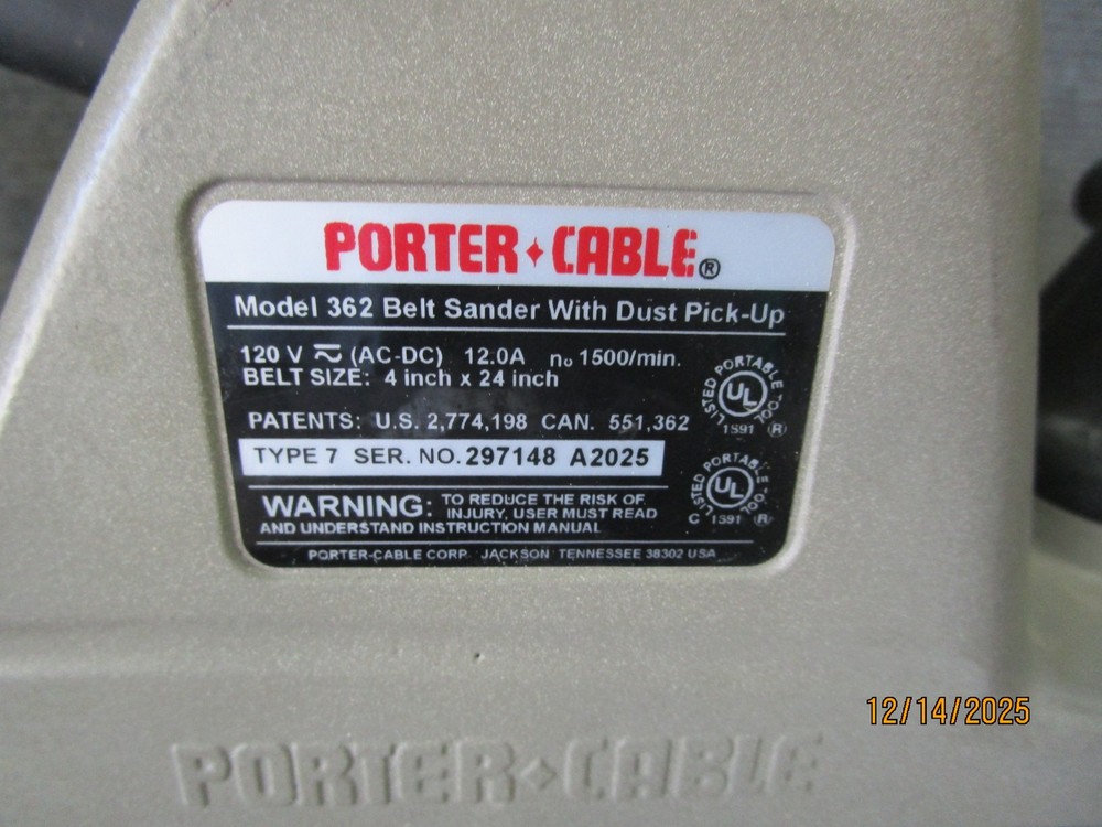 Porter Cable 4x24 Whisper Series Belt Sander Model 362