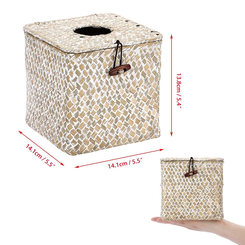 Tissue Cover Square Seagrass Tissue with Lid, Woven Tissue Holder Rustic Cube...