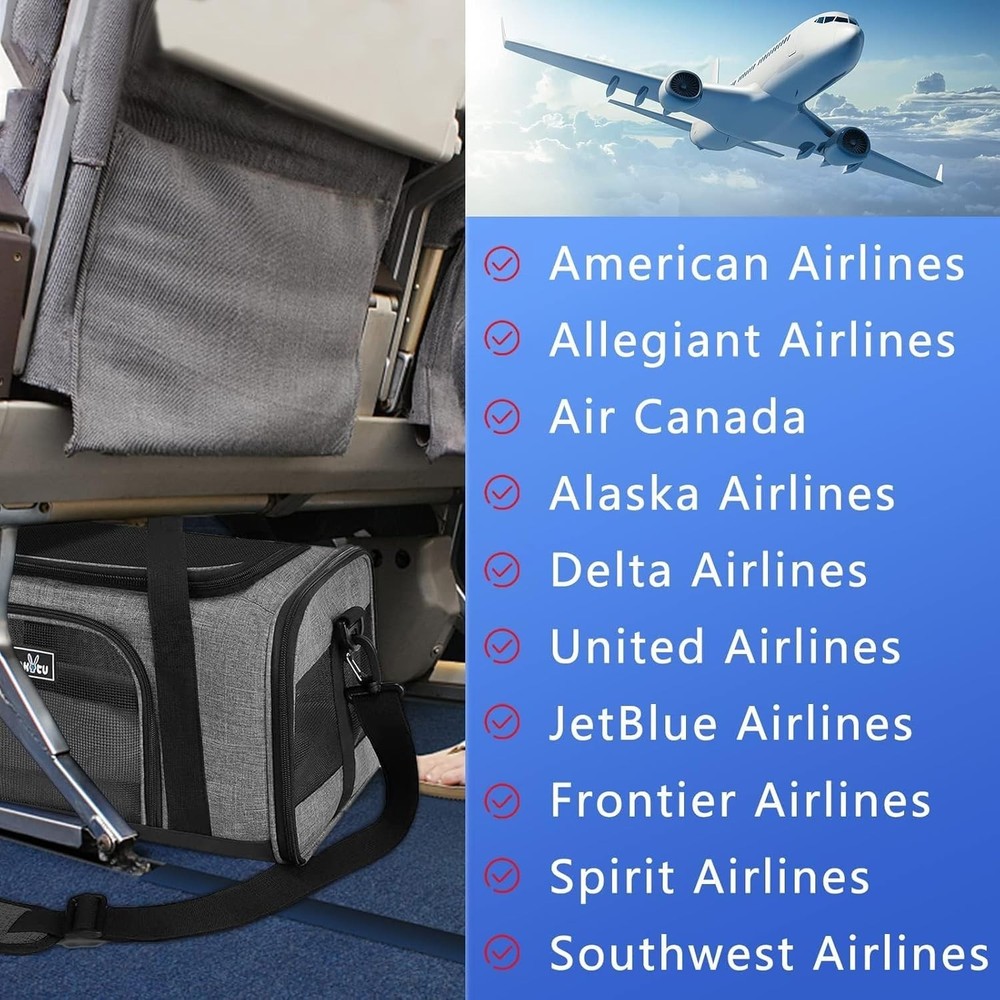 Compact TSA Approved Cat Carrier - Lightweight & Waterproof with Safety Features