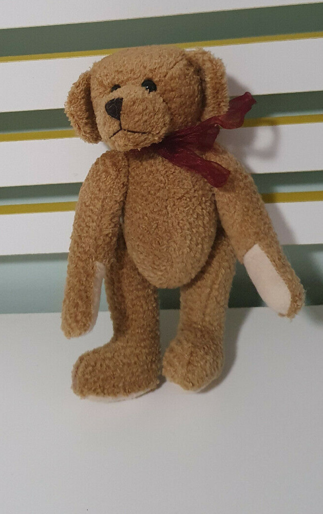 SETTLER DESIGN TEDDY BEAR POSABLE MAROON BOW 26CM