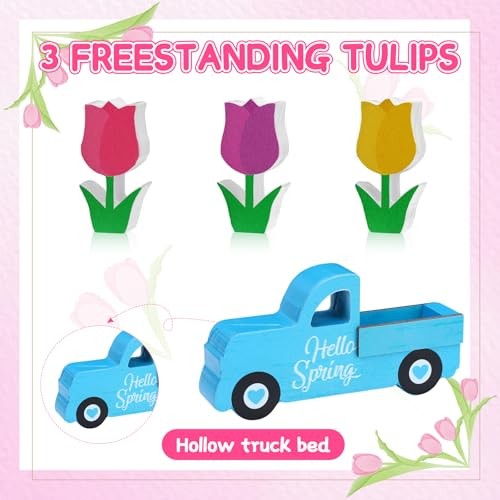 7 Pcs Spring Wooden Table Signs Decorations Hello Spring Hello Spring Tulip