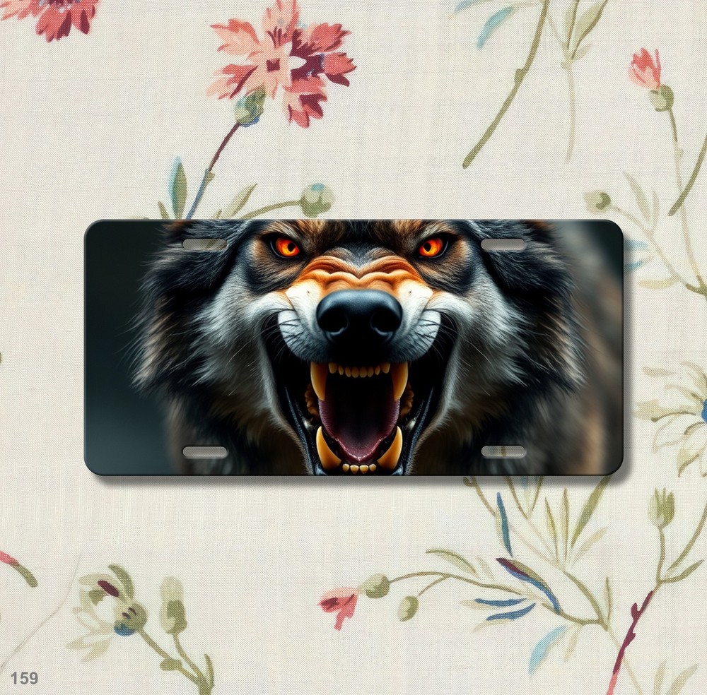 Hyperrealistic Wolf License Plate Snarling Design Custom Universal Fit Plate Uni