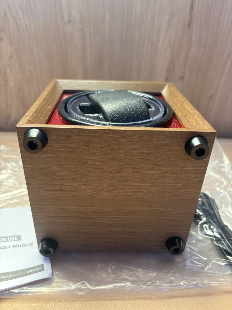 Automatic Watch Winder Single Wood Grain Display Case Red Interior Quiet Motor