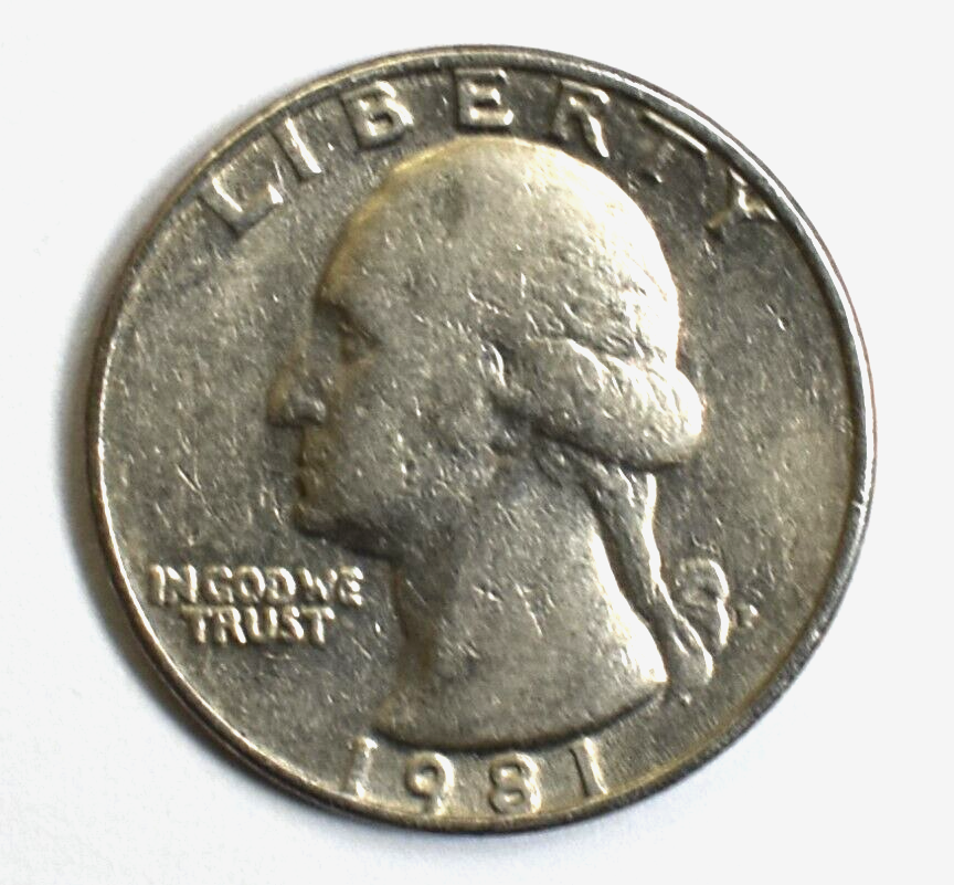 1981 P Quarter Filled Mint Mark Filled Lettering, Die Clash, DD Multi Error