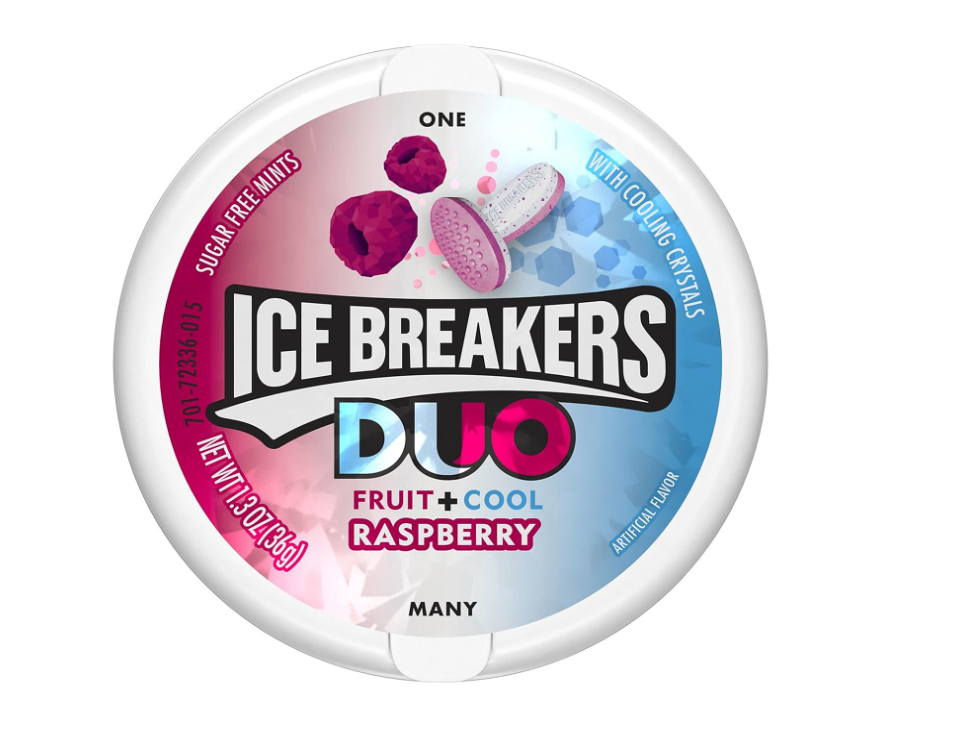 ICE BREAKERS Duo Sugar Free Mints, Raspberry, 1.3 Ounce (Pack of 8)