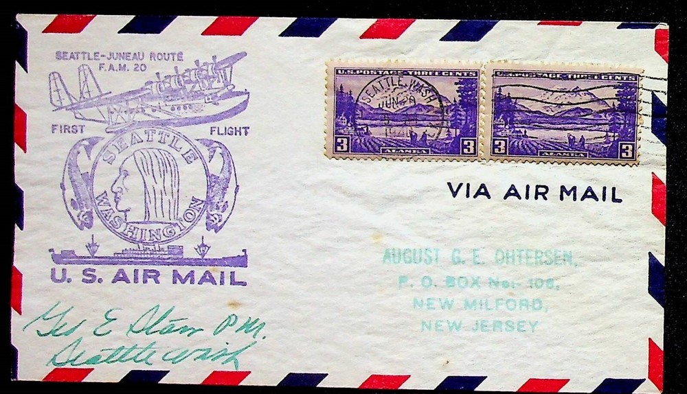 Seattle Juneau Route First Flight Cover 1940 Postmaster Signed George E Starr