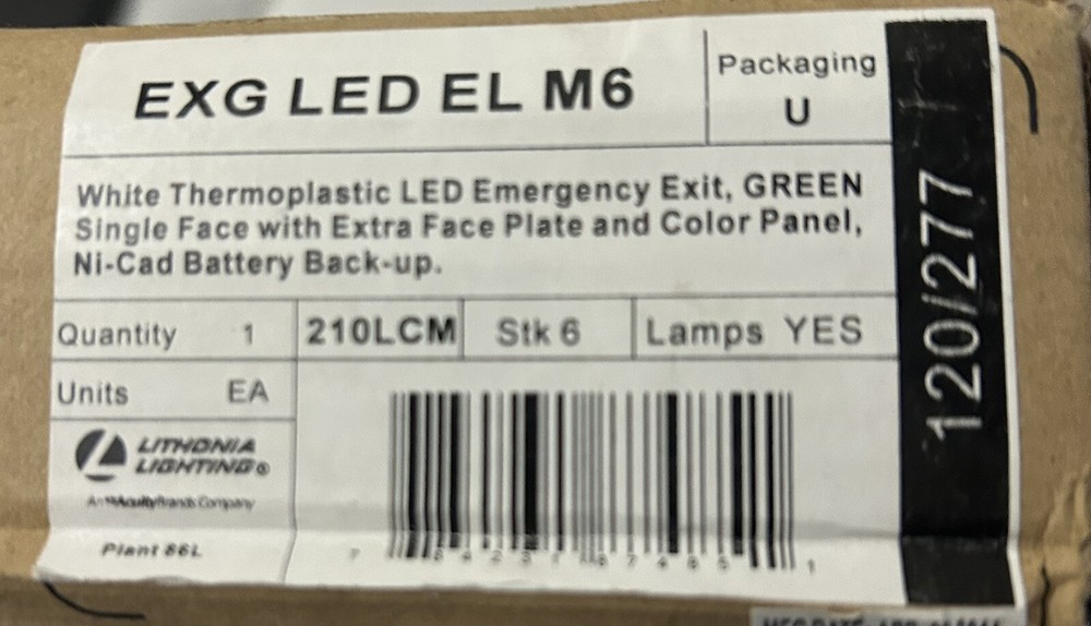 Lithonia Lighting LED Emergency Exit Sign. Dual Voltage 120/277, Top, End, Back