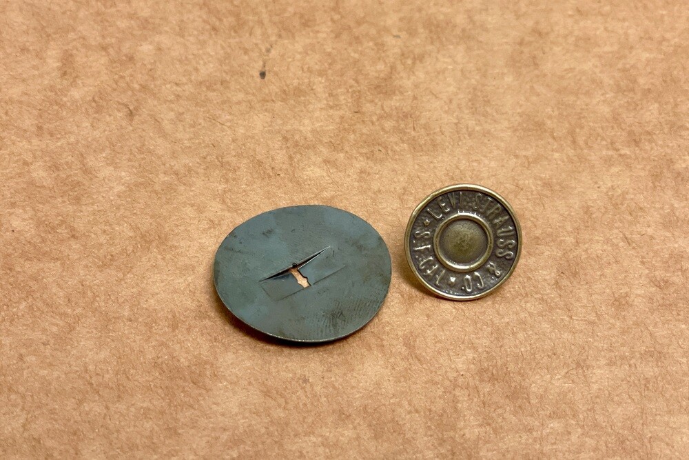 Scripted LEVIS button for 1975-78 Jeep CJ Seats + Brass Backing