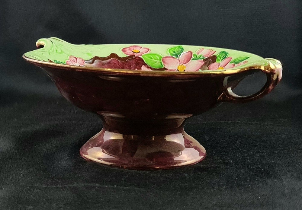 Maling Ware Hand Painted "Blossom Bough" Two Handle Dish c1960s