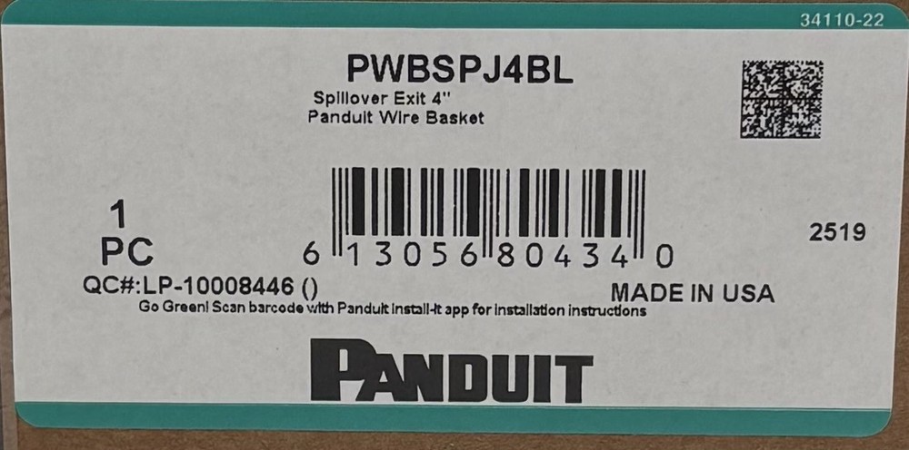 PANDUIT PWBSPJ4BL SPILLOVER EXIT 4" WIRE BASKET