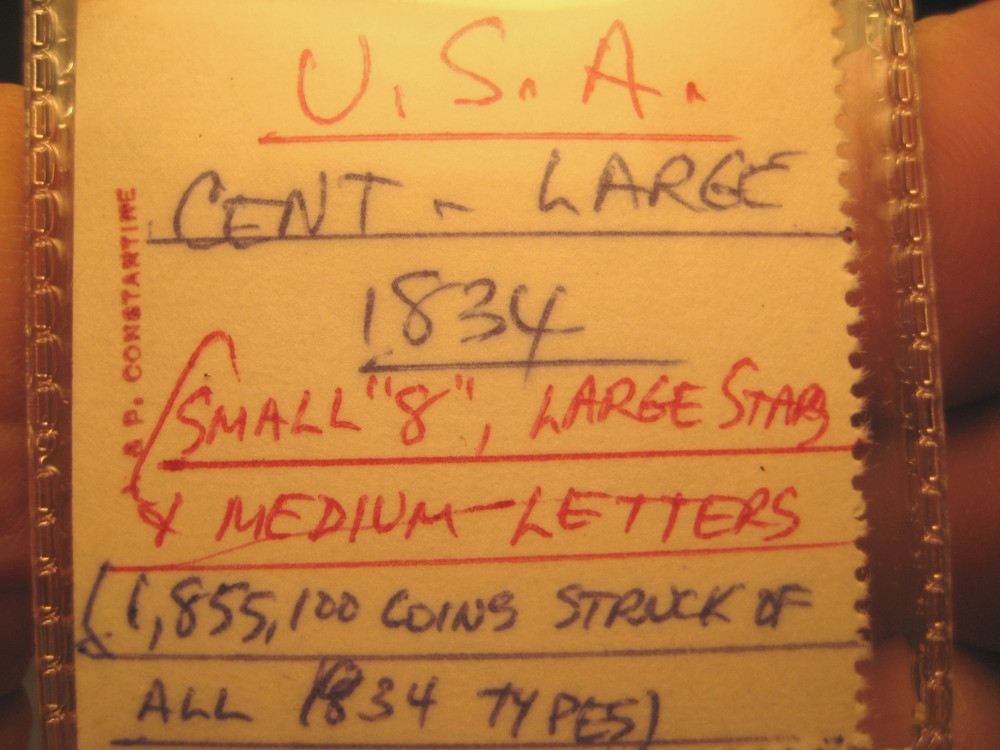 1834 LARGE CENT ~ Small 8 Large Stars Medium Letters ~ VG+