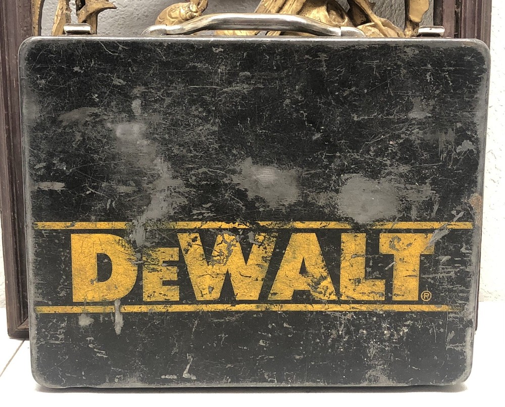 Vintage DeWalt Worn Black Metal Storage Tool Box Empty Carrying Case