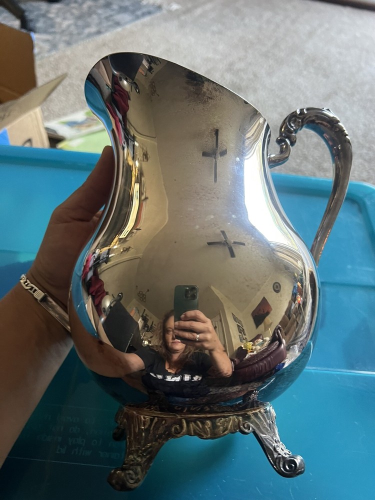 Vintage  Silver  Water Pitcher, Flower Detail Feet Pre-owned, unmarked