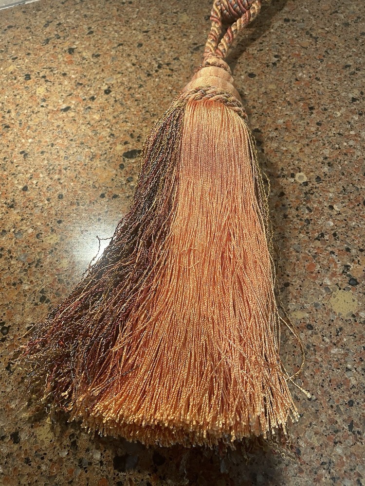 Medium Single Drapery Tassel Tieback Rust Melon Green Brown