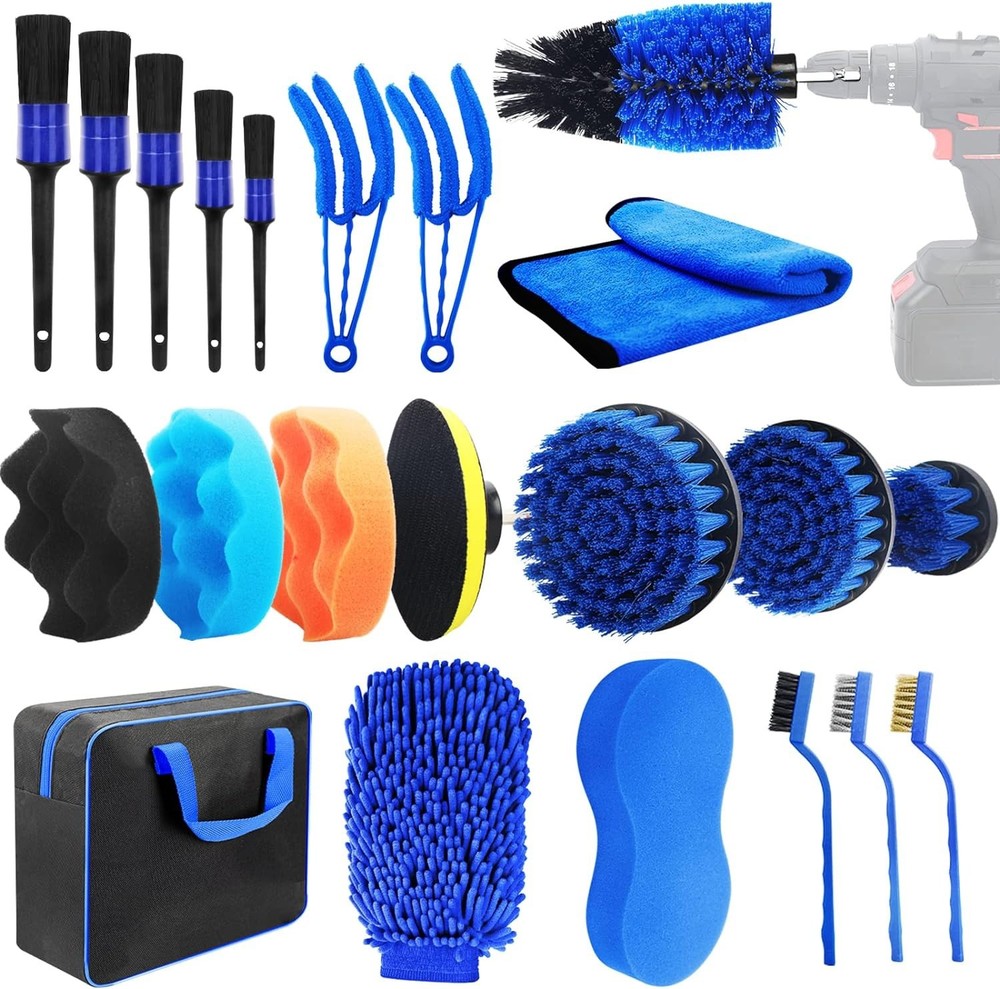 22 Pcs Ultimate Car Detailing Brush Set Drill Not Include