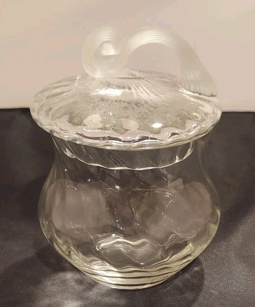 Fine Glass Sugar Bowl Frosted Shell/ Wave Handle