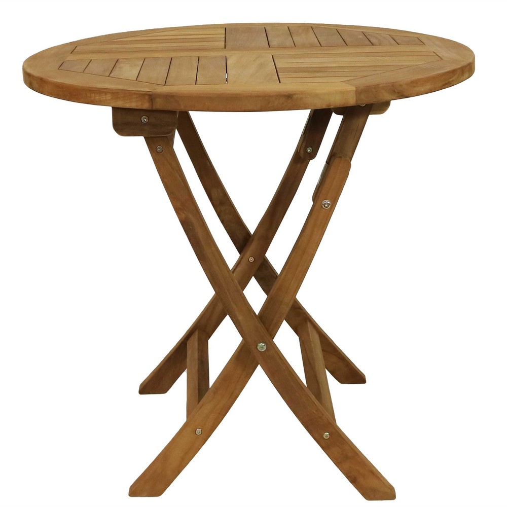 32 in Solid Teak Wood Folding Round Patio Dining Table by Sunnydaze