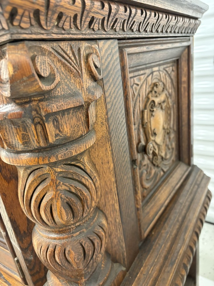 Antique hand carved oak buffet sideboard 74.5 inches long - solid & beaufiful