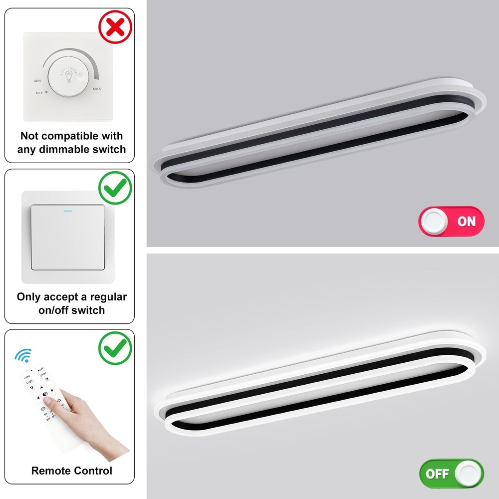 Modern Linear Ceiling Light, 31.5Inch Dimmable LED Flush Mount Ceiling Lamp w...