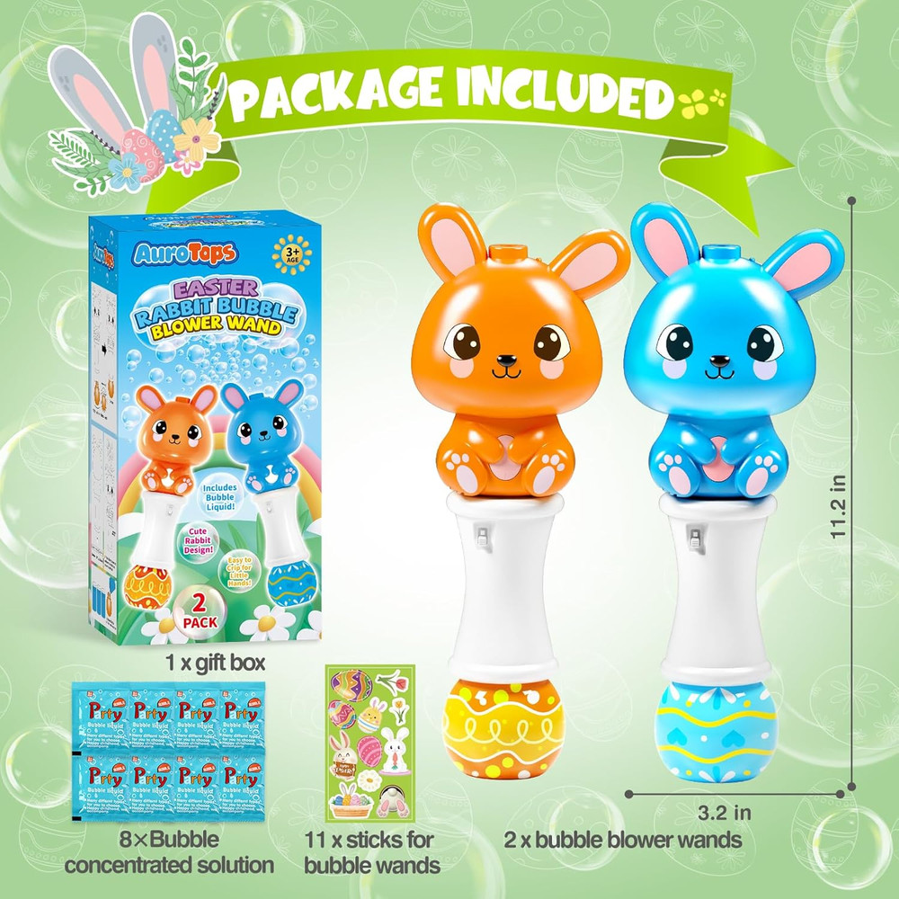 2 Pack Bubble Wands for Kids, Automatic Bubble Blower Machine with Light for Kid