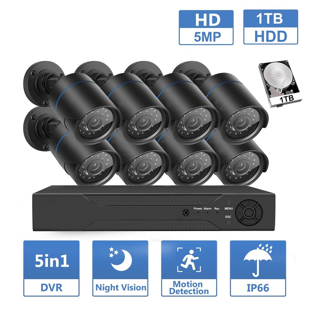 5MP Lite 4CH 8CH DVR CCTV Security Camera System Motion Detection IP66 24/7