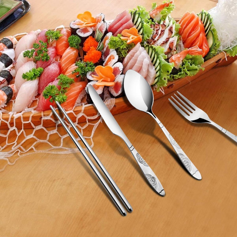 3 Pack Reusable Flatware Sets , Fork, Spoon, Chopsticks, 12Pcs Portable Trave...