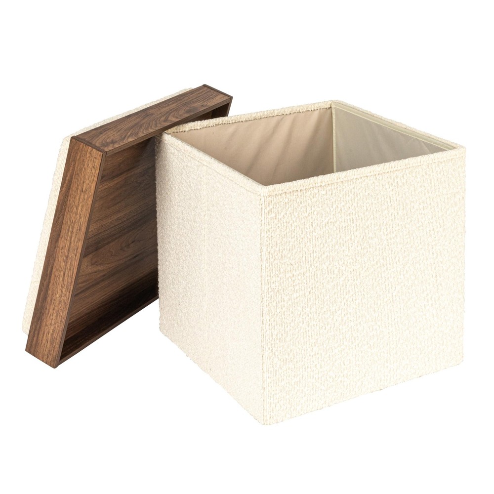 Versatile Boucle Ottoman with Hidden Storage, Cream