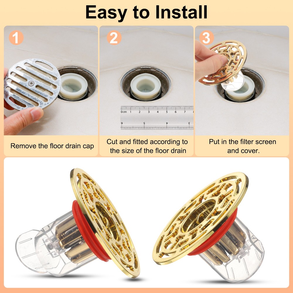 2Pcs ABS Shower Floor Drain Backflow Preventer for Kitchen Gold Clear