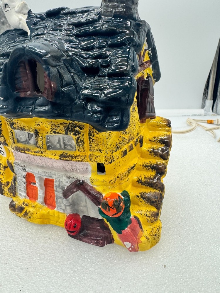 Earthenware Ceramic Lighted Haunted House Halloween Decor